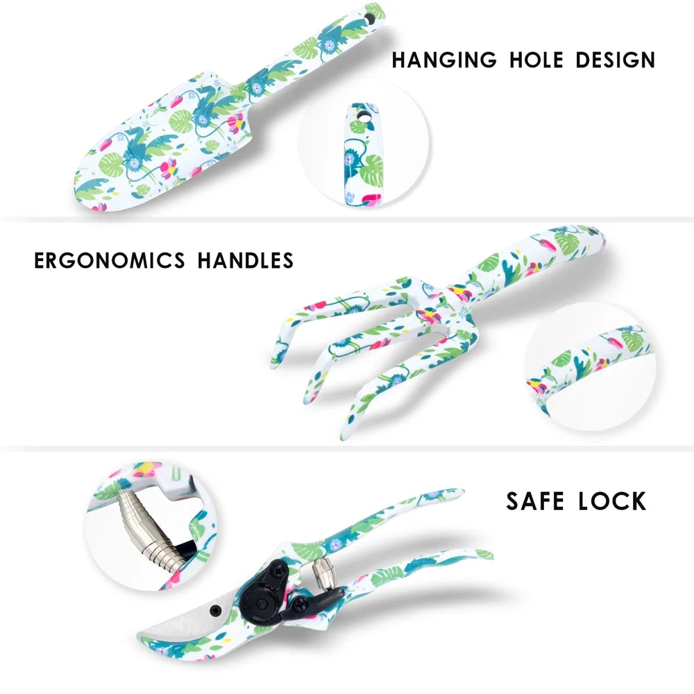 Garden Tools Set Women, Christmas Gardening Gifts Ladies, Aluminum Hand Tools, Pruner and Garden Belt Bags with Floral Package