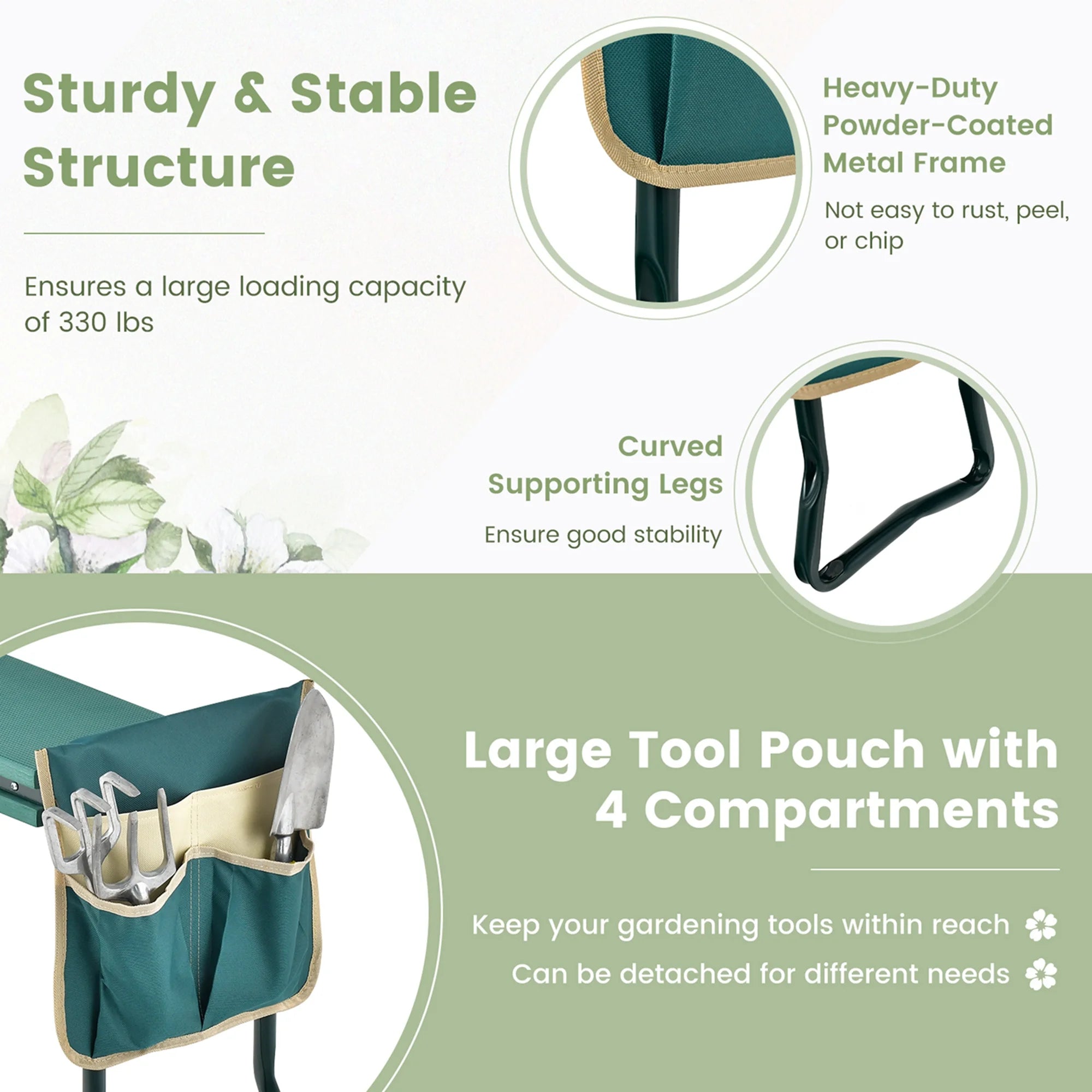Folding Sturdy Garden Kneeler Gardener Kneeling Pad & Cushion Seat Knee Pad Seat Green