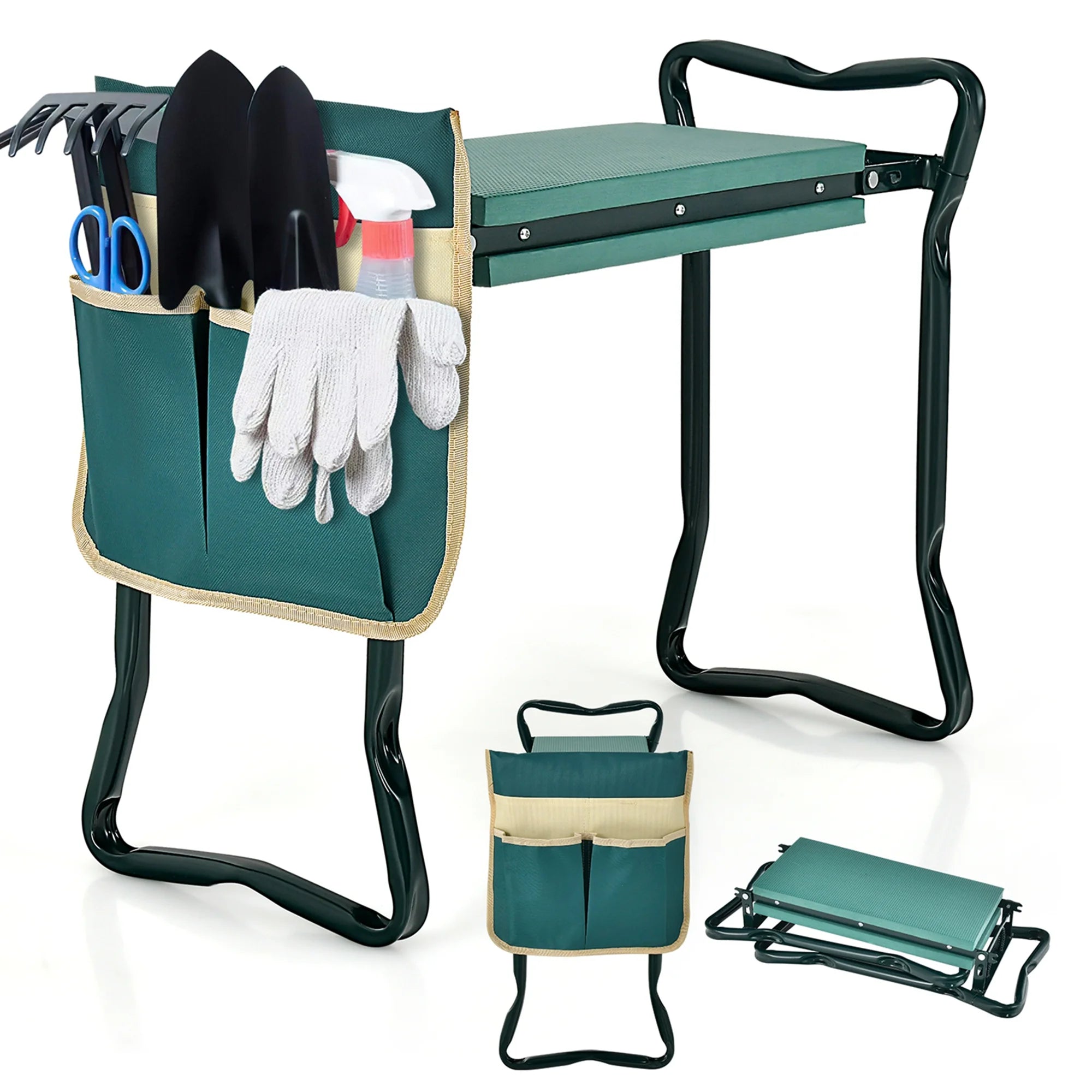 Folding Sturdy Garden Kneeler Gardener Kneeling Pad & Cushion Seat Knee Pad Seat Green