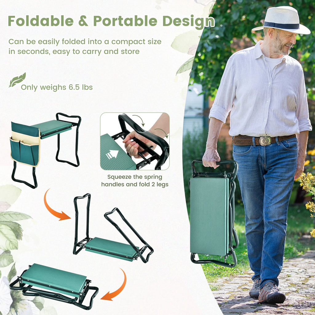 Folding Sturdy Garden Kneeler Gardener Kneeling Pad & Cushion Seat Knee Pad Seat Green