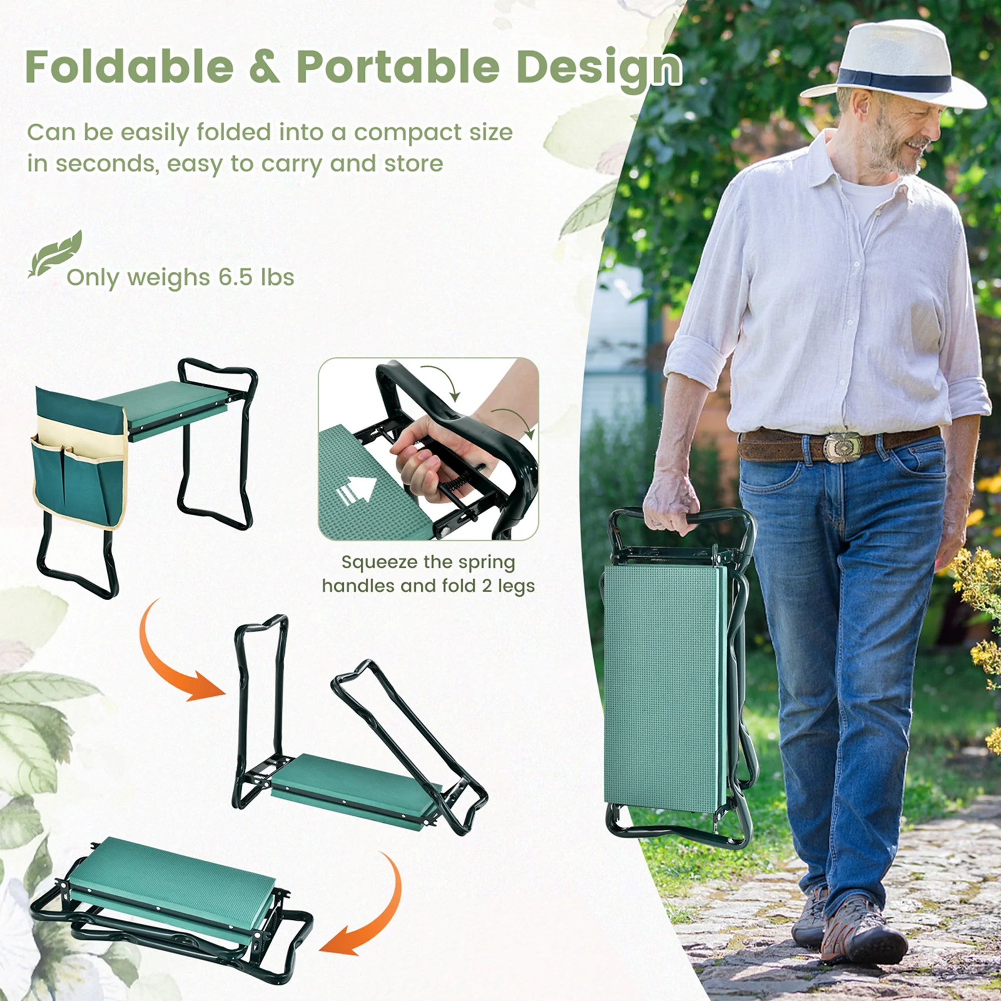 Folding Sturdy Garden Kneeler Gardener Kneeling Pad & Cushion Seat Knee Pad Seat Green