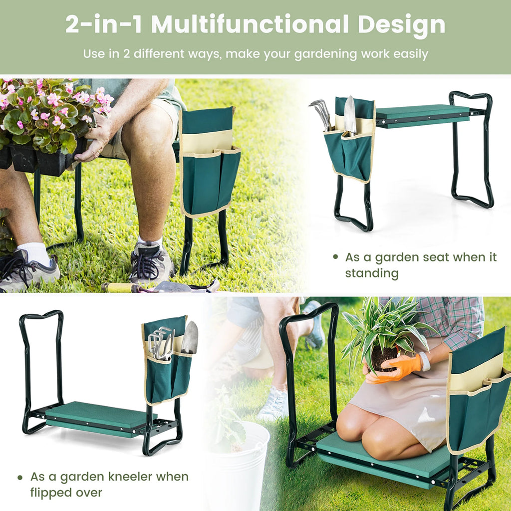 Folding Sturdy Garden Kneeler Gardener Kneeling Pad & Cushion Seat Knee Pad Seat Green