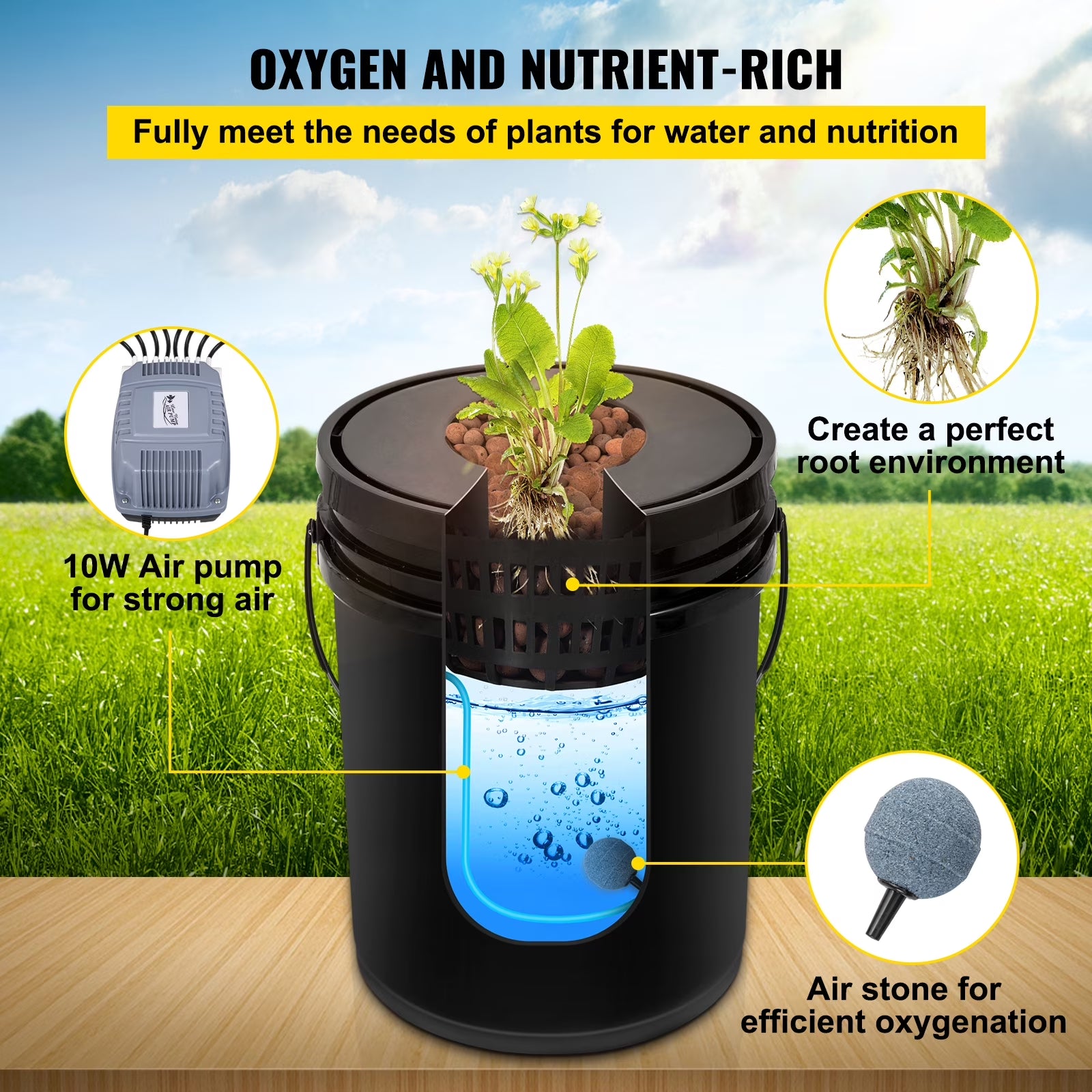 DWC Hydroponic System, 5 Gallon 8 Buckets, Deep Water Culture Growing Bucket, Hydroponics Grow Kit with Pump, Air Stone and Water Level Device, for Indoor/Outdoor Leafy Vegetables