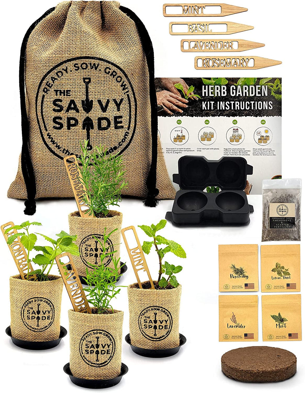 Cocktail Herb Garden Kit Indoor – Grow Your Own Cocktail Kit with Ice Ball Maker and Non-Gmo Heirloom Lavender Seeds, Mint Seeds, Rosemary Seeds, Basil Seeds – Housewarming Gift