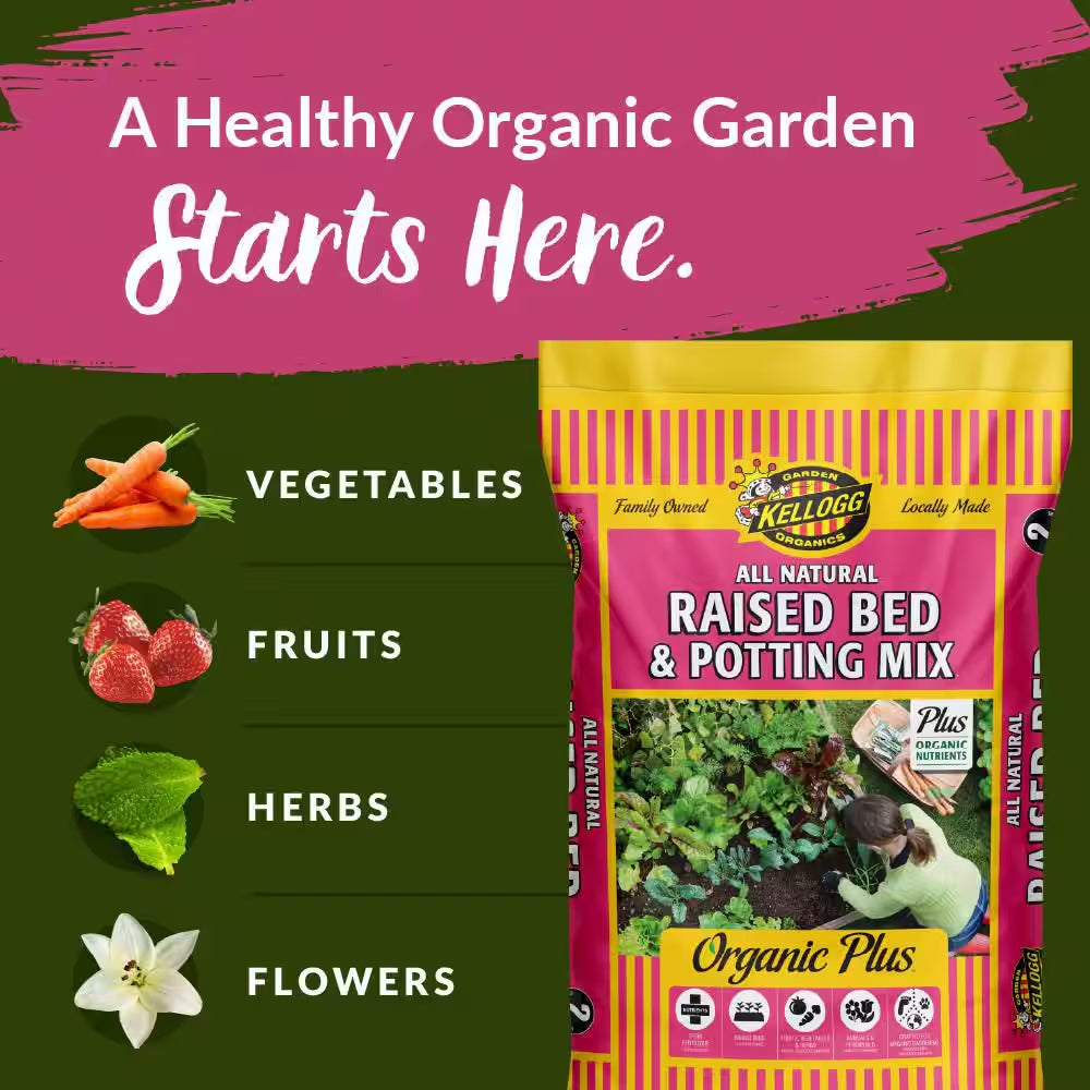 Organic Raised Bed and Potting Mix, All Natural Premium Soil 2 Cu. Ft., OMRI Listed