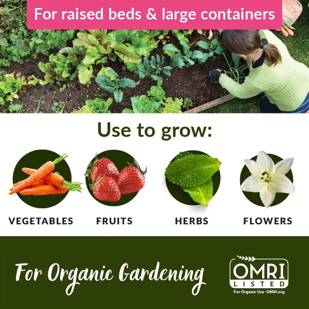 Organic Raised Bed and Potting Mix, All Natural Premium Soil 2 Cu. Ft., OMRI Listed