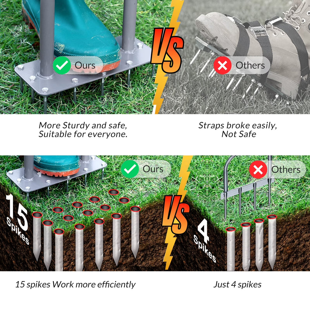Lawn Spike Aerator with 15 Iron Spikes for Garden
