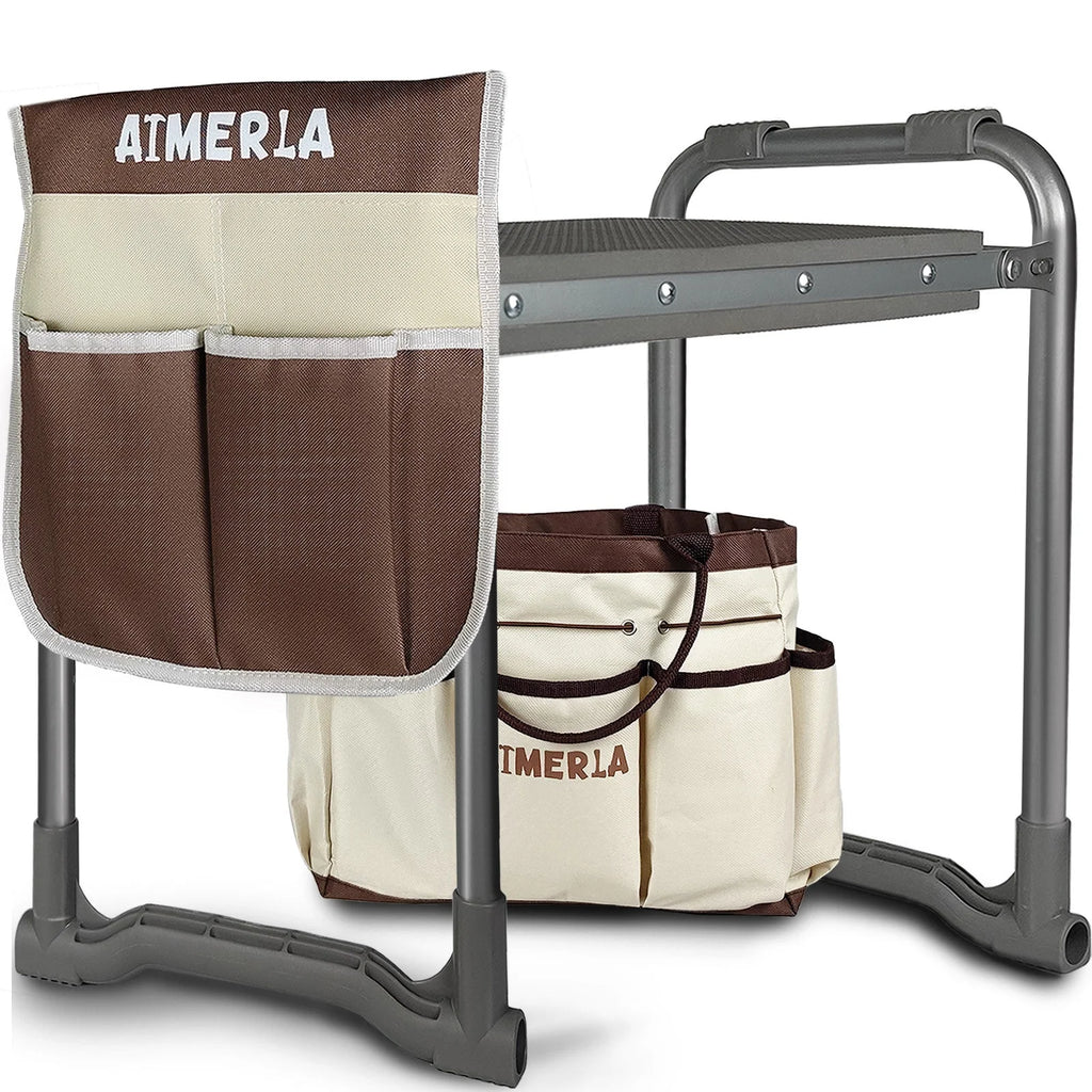 Foldable Garden Kneeler Seat Heavy Duty [Upgraded Widened Thick Kneeling Pad] Durable Garden Stool with Large Garden Tool Bags with Pockets - Portable Garden Bench Gardening Gifts for Parents