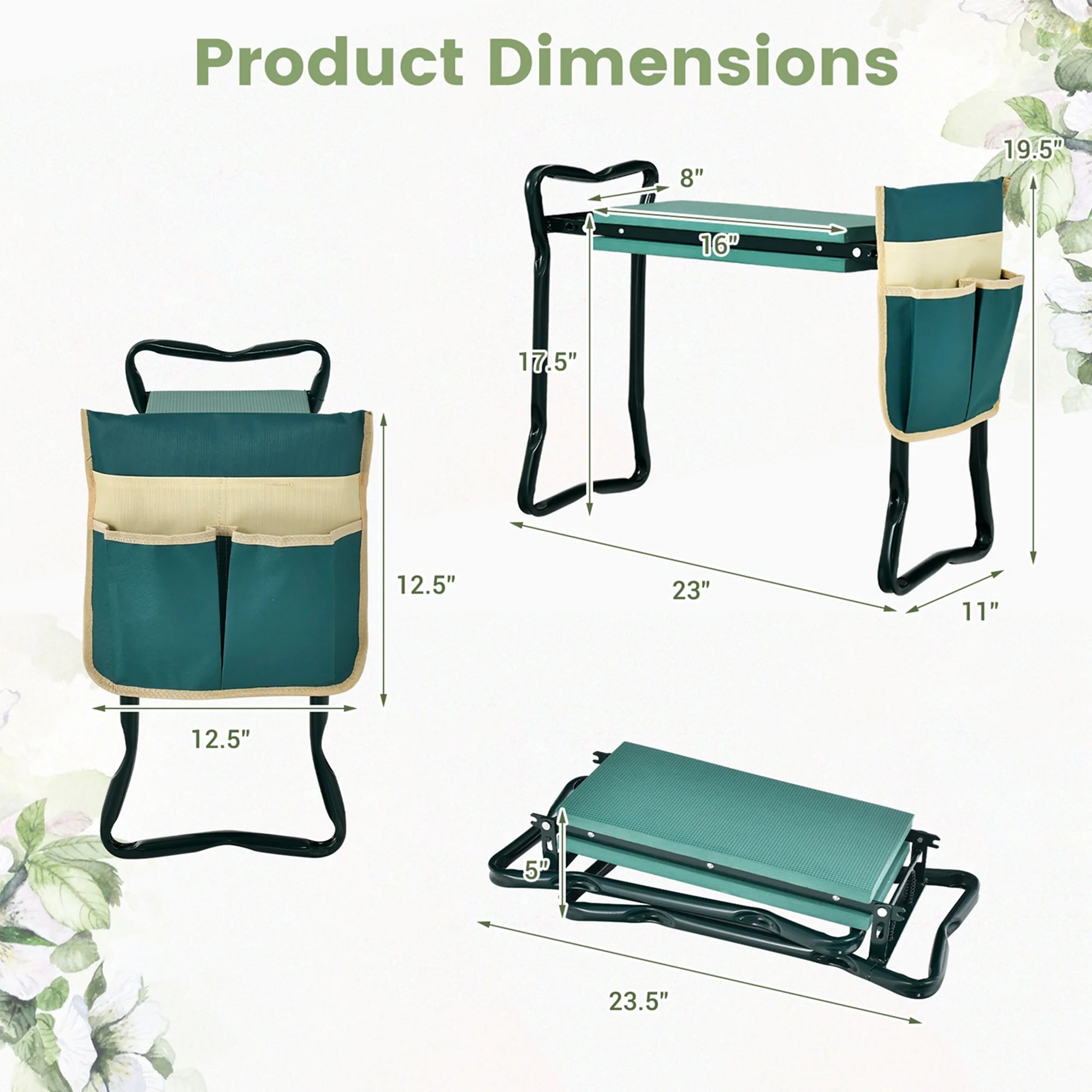 Folding Sturdy Garden Kneeler Gardener Kneeling Pad & Cushion Seat Knee Pad Seat Green