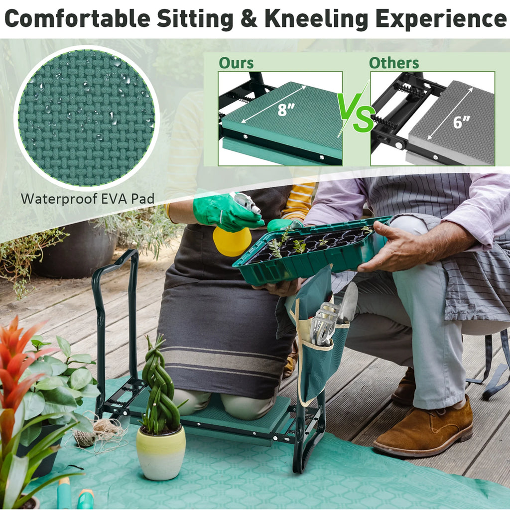 Folding Sturdy Garden Kneeler Gardener Kneeling Pad & Cushion Seat Knee Pad Seat Green