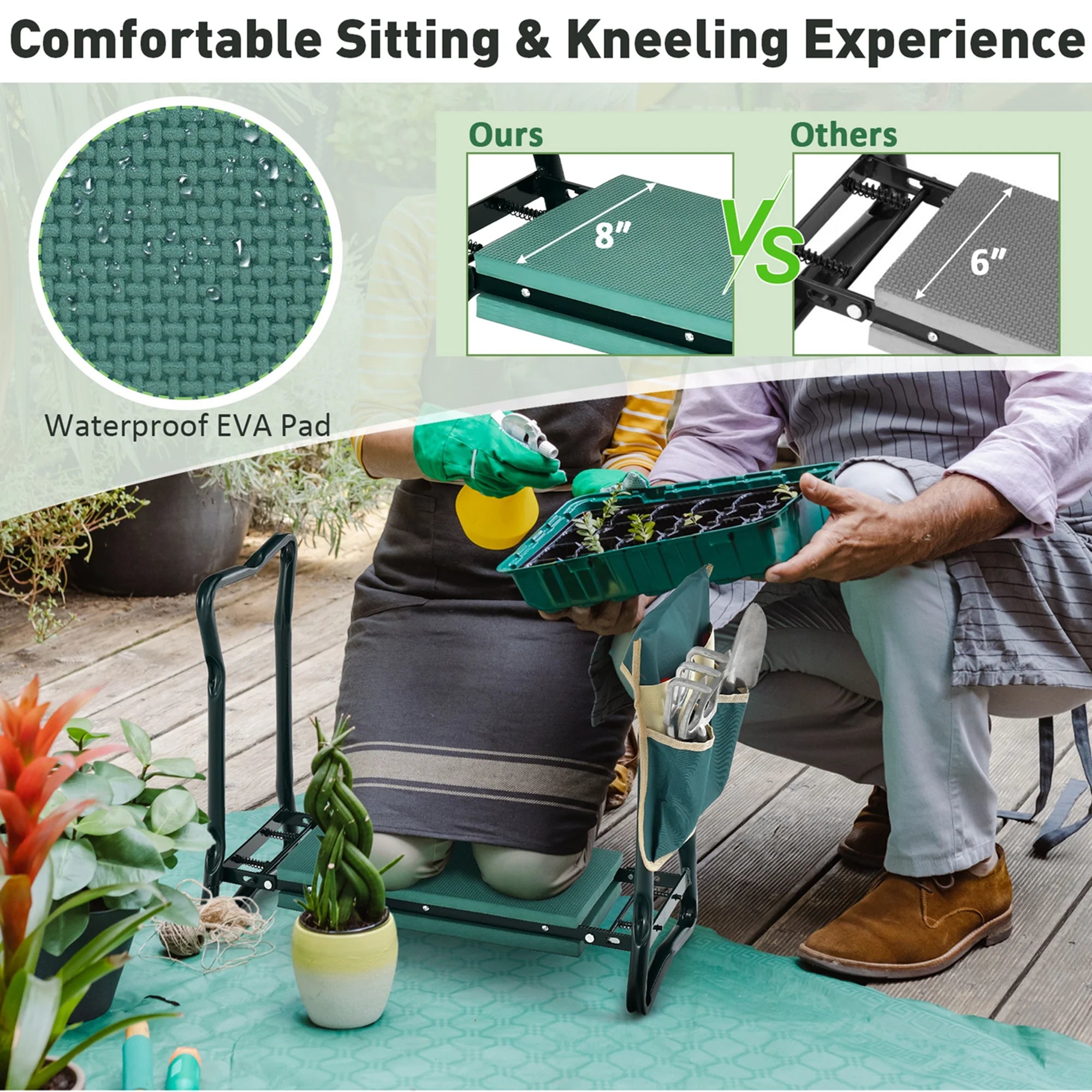 Folding Sturdy Garden Kneeler Gardener Kneeling Pad & Cushion Seat Knee Pad Seat Green