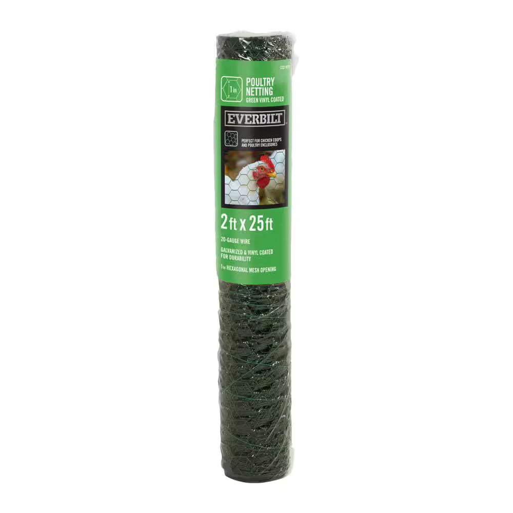 1 In. Mesh X 2 Ft. X 25 Ft. 20-Gauge Green PVC Coated Poultry Netting
