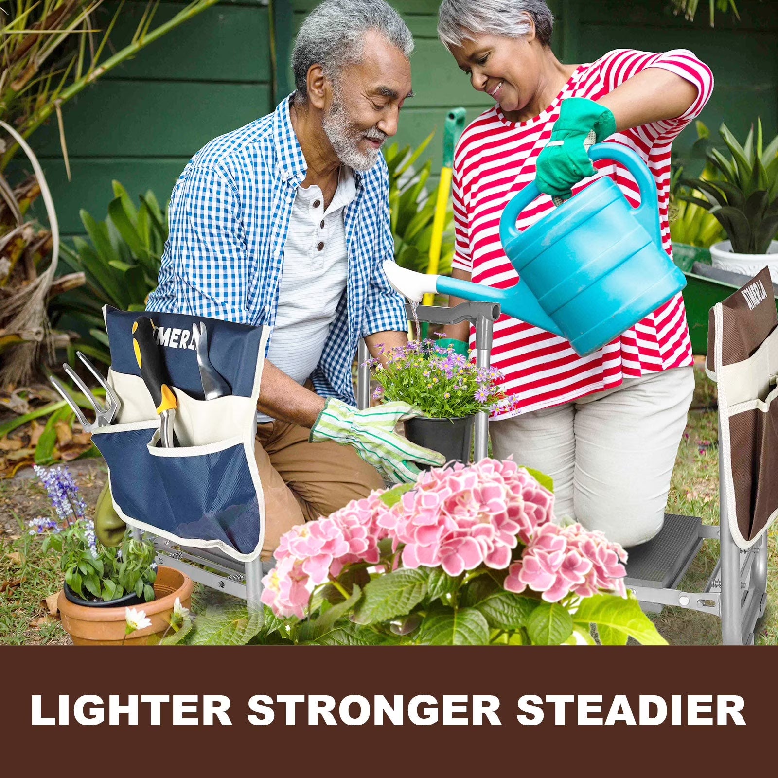 Foldable Garden Kneeler Seat Heavy Duty [Upgraded Widened Thick Kneeling Pad] Durable Garden Stool with Large Garden Tool Bags with Pockets - Portable Garden Bench Gardening Gifts for Parents